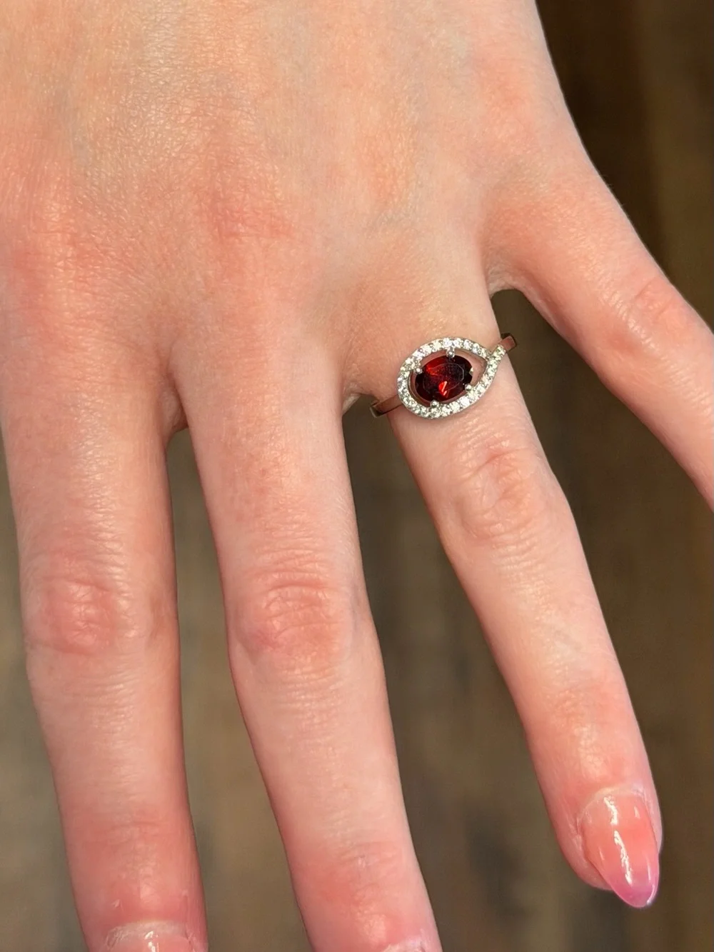 Stunning .90CT Red Garnet Zircon Teardrop Halo 925 Sterling Silver Ring Sz 6